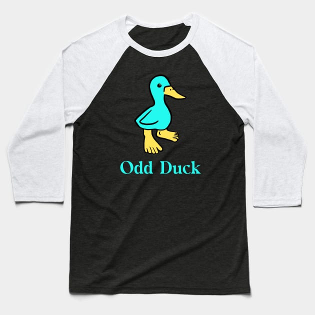 Blue Odd Duck with Human Feet Baseball T-Shirt by Mochi Merch